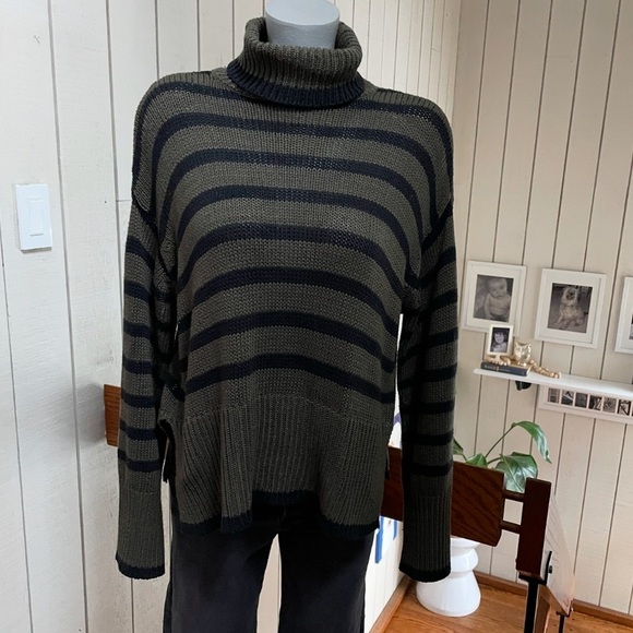 RDI sweater long sleeve turtleneck striped cotton green black small - Picture 1 of 3